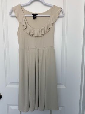 New York & Company Beige Ruffle Scoop Neck A-Line Dress Small